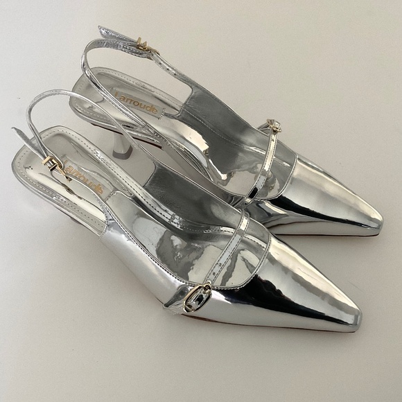 LARROUDE Ines  Silver Specchio  Pointed Toe Slingback Pumps Size 9.5 NEW - Picture 4 of 13